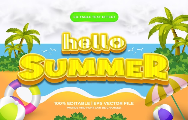 hello summer cartoon 3d editable text effect template style