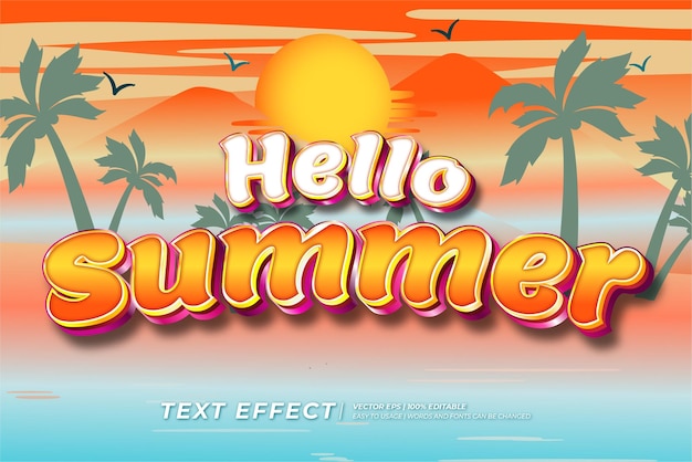 hello summer text effect in modern 3d style