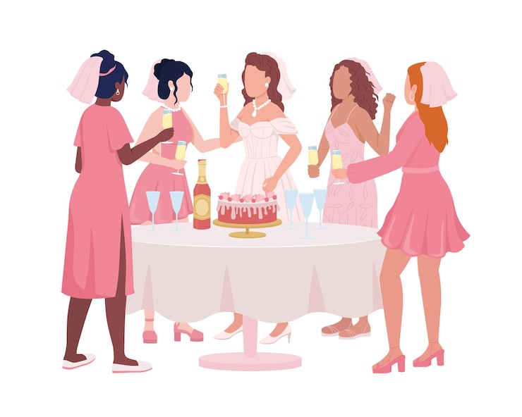 Vektor hen night semi flat color vector characters standing figures full body people on white festive celebration simple cartoon style illustration for web graphic design and animation