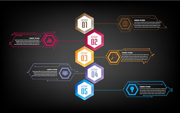 hexagon circuit text box template for website computer graphic technology