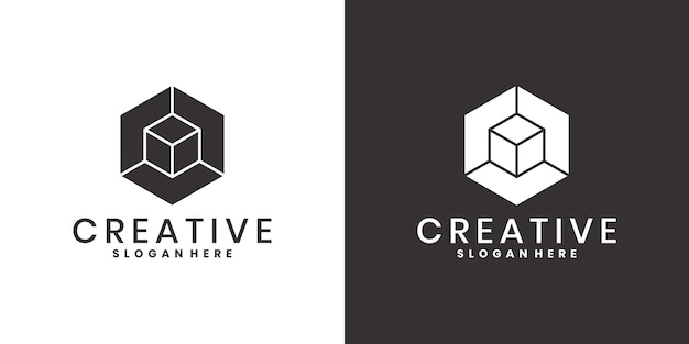 Hexagon shaped geometric cube logo design