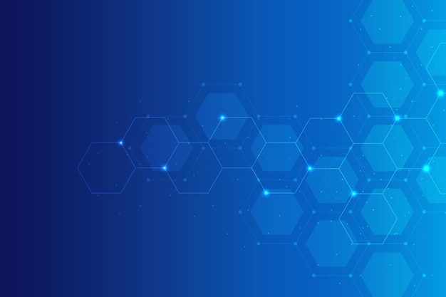 hexagons pattern on blue background genetic research molecular structure