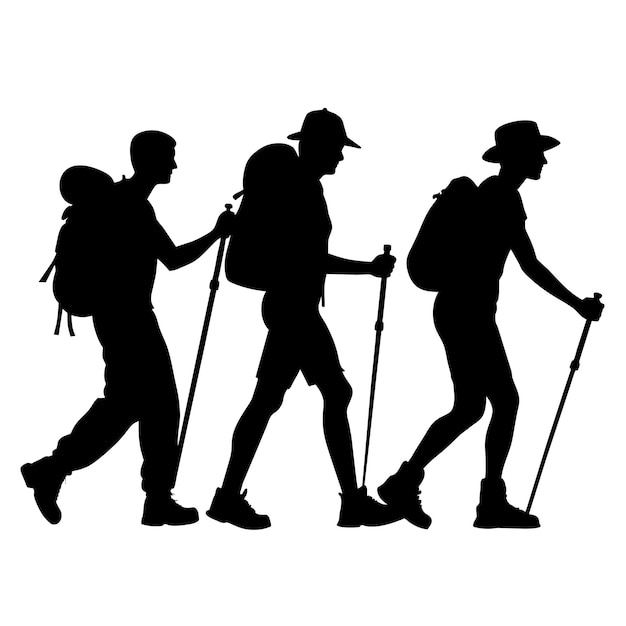 hiking people silhouette vector art illustration black color silhouette white background 16