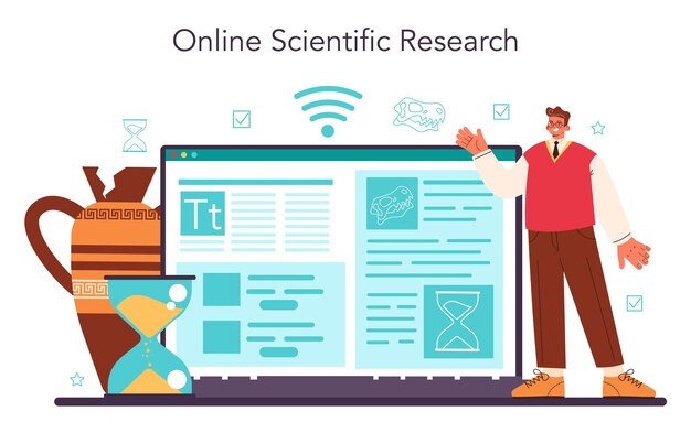 Historian online service or platform. History scientist or archaeologist.