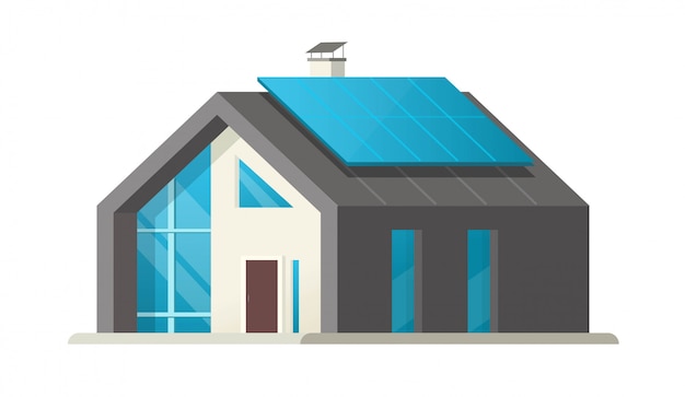 home smart isolated  or house solar panel eco modern future or contemporary luxury villa apartment building with ecological energy technology  cartoon illustration
