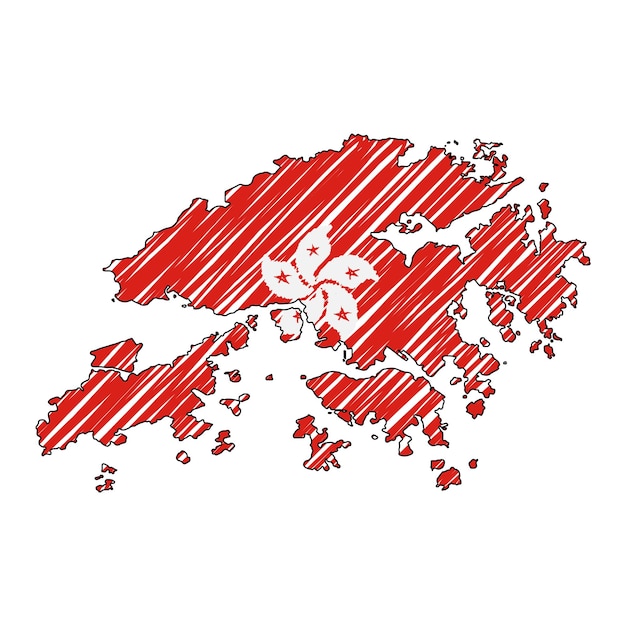 hong kong map hand drawn sketch flag childrens drawing scribble map country map for infographic