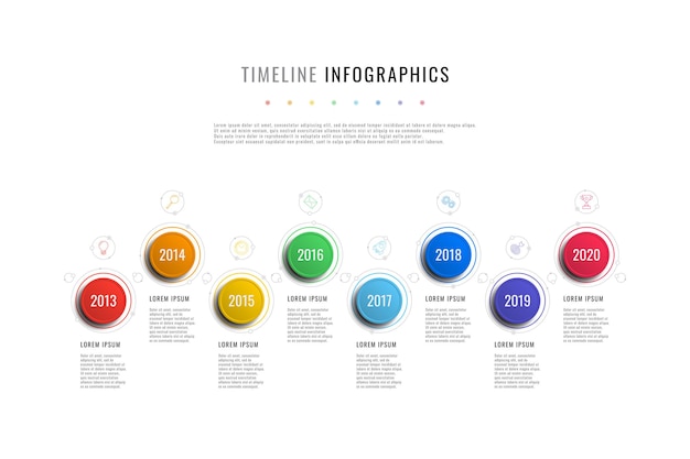 horizontal timeline infographic template with round elements year indicators and textboxes