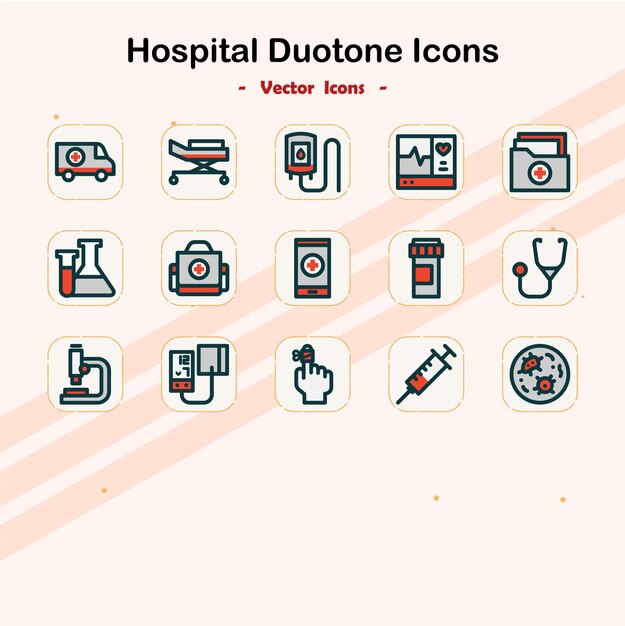Hospital Duotone Icon Set for Medical and Healthcare