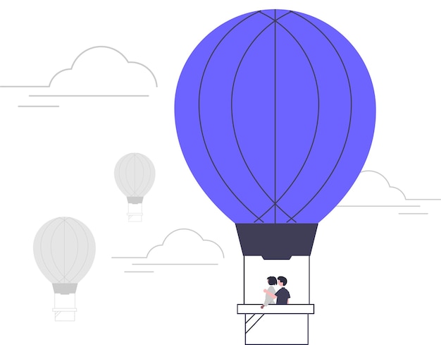 hot air balloon in the sky flat design vector illustration concept