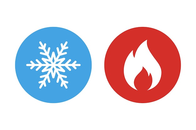 Hot and cold vector icons or Fire and ice sign and Snowflake and burning flame icon