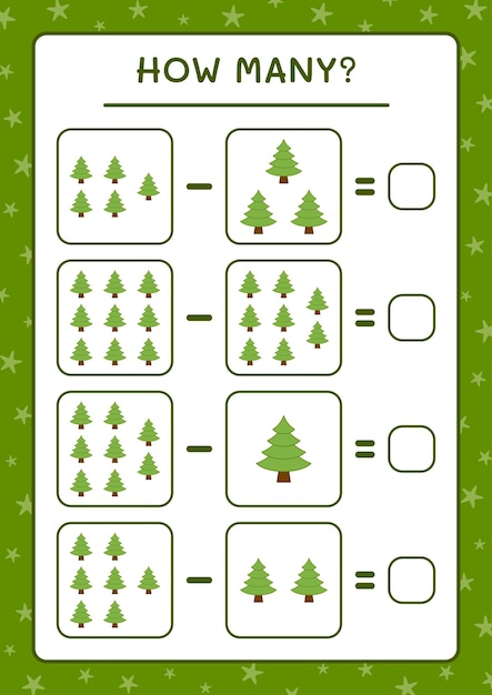 how many christmas tree, game for children. vector illustration, printable worksheet