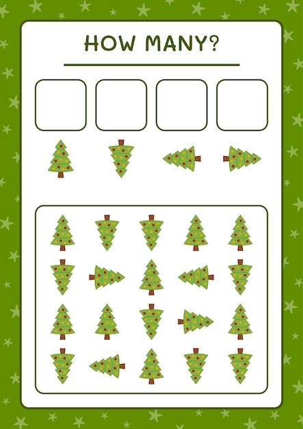 how many christmas tree, game for children. vector illustration, printable worksheet