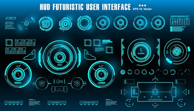HUD futuristic blue user interface dashboard display virtual reality technology screen target