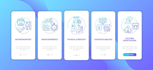 Human factors in ergonomics onboarding mobile app page screen with concepts