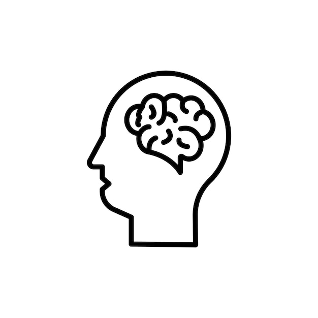 Human Head with the Brain Icon Set Mind Health Think Mental Psychology Vector Symbol in a black filled and outlined style Memory Person Illustration Sign