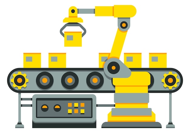 Hydraulic arm on industrial assembly line Factory production