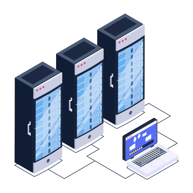 Vektor ikona serverovny v izometrickém designu – prémiové stažení