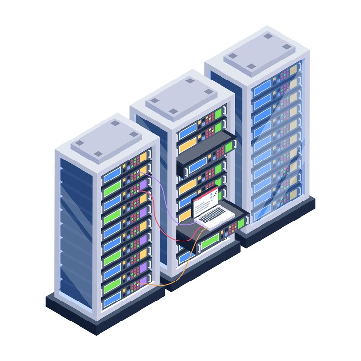 Vektor ikona serverovny v izometrickém designu – prémiové stažení