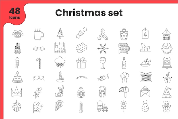 Illustration of 48 Christmas Icon Set in Stroke Style