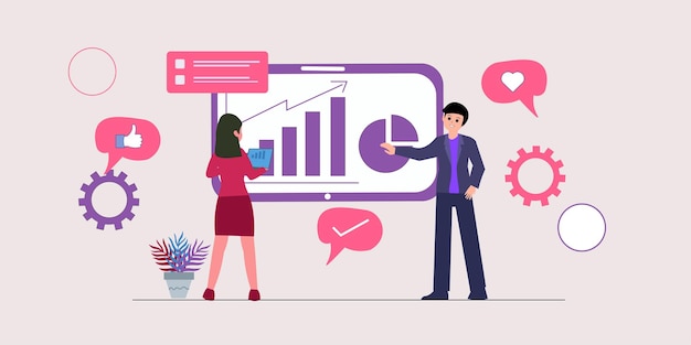 Illustration of a Group Engaged Discussing on the Topic of Digital Social Media Marketing