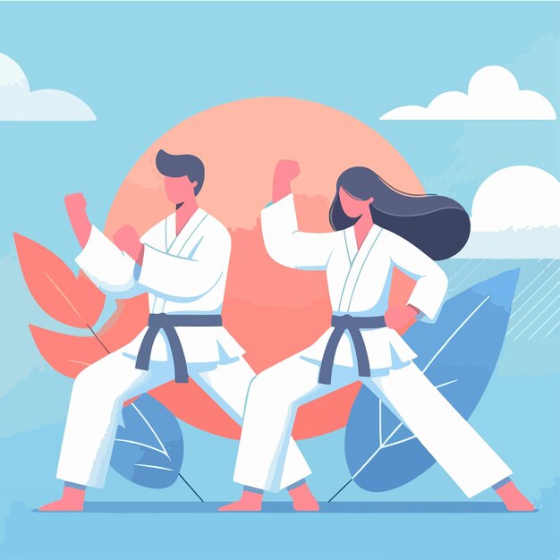 Illustration of a karate couple with a simple flat design style