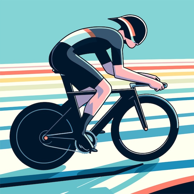 illustration of a male athlete cycling on a race track