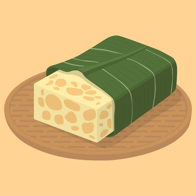 Illustration of a tempeh wrapped by banana leaf