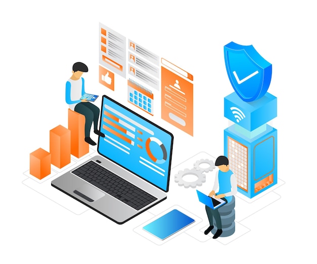 illustration of modern isometric style about server storage data security