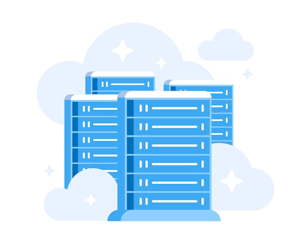 illustration of multiple servers hosting and data storage in flat style