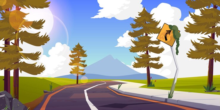 Vektor illustration of natural landscape with road and mountains