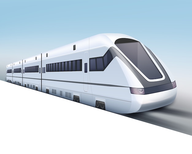 illustration of realistic highspeed train on blue gradient background