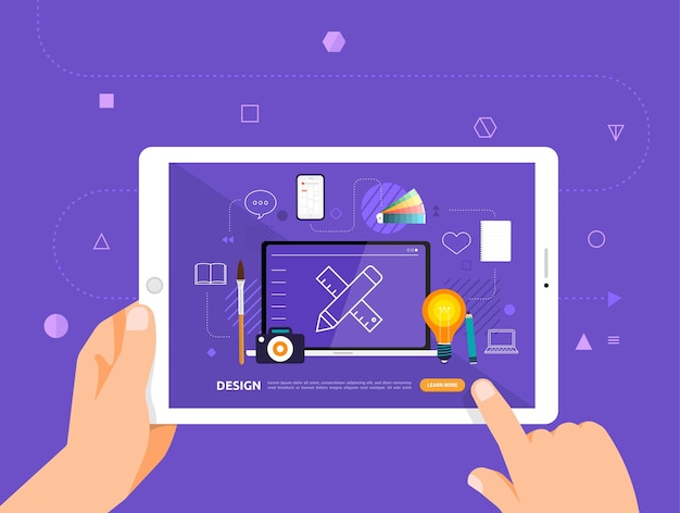 illustrations design concpt e-learning with hand click on tablet online course graphic design
