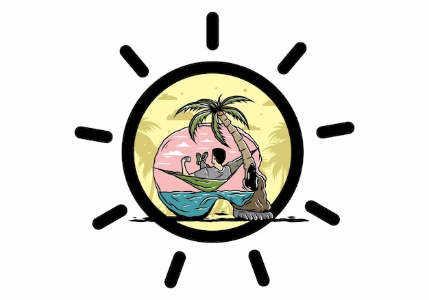 Ilustrace muže v houpací síti ve tvaru lebky