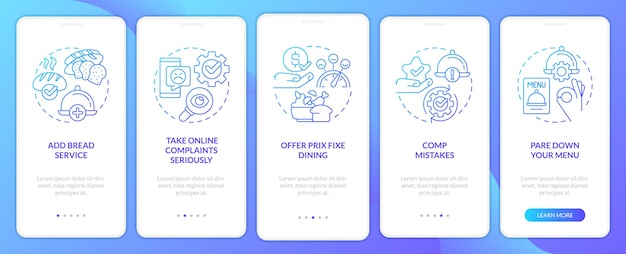 Improve restaurant guest satisfaction blue gradient onboarding mobile app screen