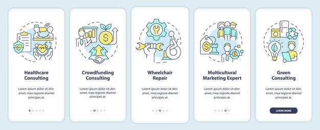In demand small business types onboarding mobile app screen