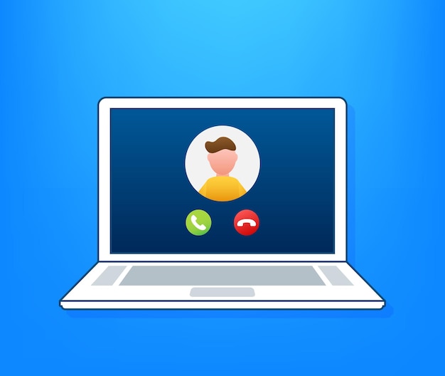 Incoming video call on laptop Laptop with incoming call man profile picture and accept decline