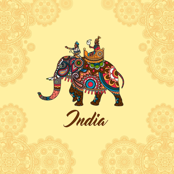 Vektor indian maharaja on elephant mandala ornament