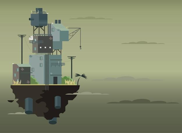 industrial village on a flying island vector