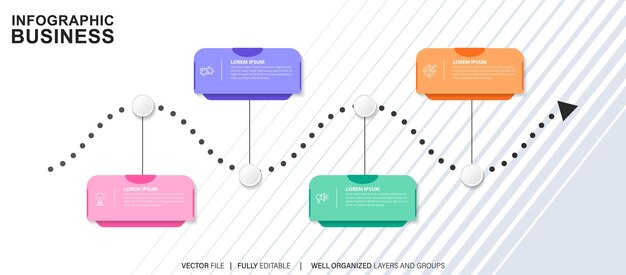 Infographic business horizontal timeline process chart template Vector modern banner used for prese