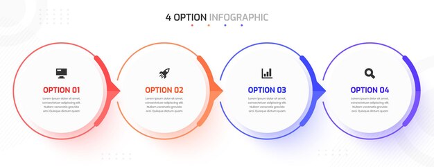 Infographic Element Design Templates with Icons and 4 Options Suitable for Process Diagram