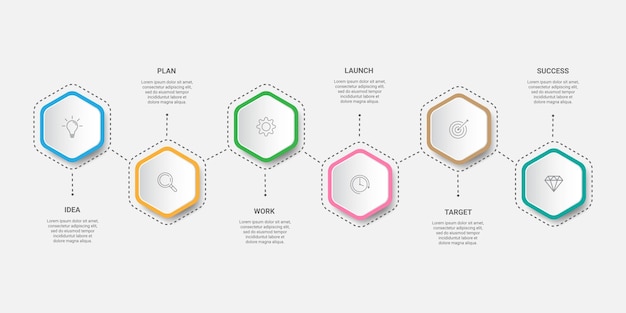 Infographic label design with hexagon template Business concept with 6 options steps or processes