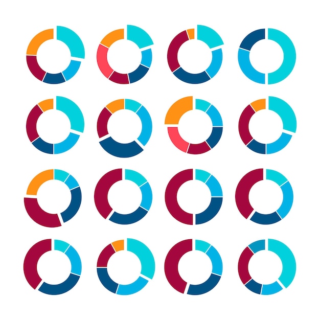 Infographic pie graph set. Vector illustration. Colorful diagram with sections or steps