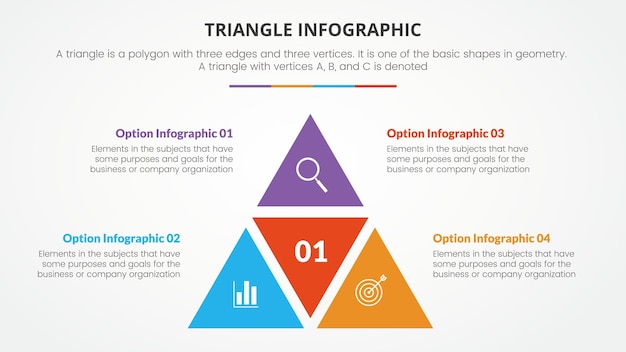infographic triangle concept for slide presentation with 3 point list with flat style