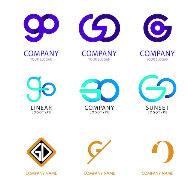 Initial Letter go Linked Circle Lowercase Logo Blue Icon Design Template Element with gradient Vec