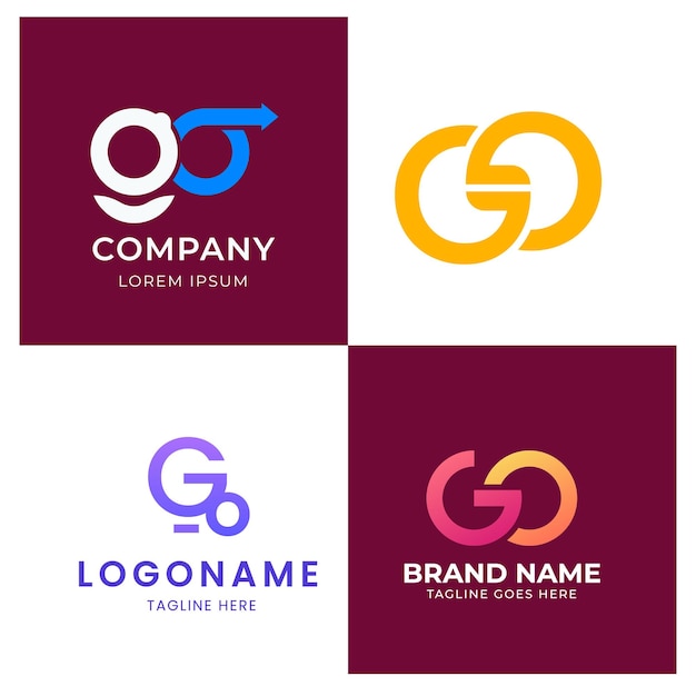 Initial Letter go Linked Circle Lowercase Logo Blue Icon Design Template Element with gradient Vec