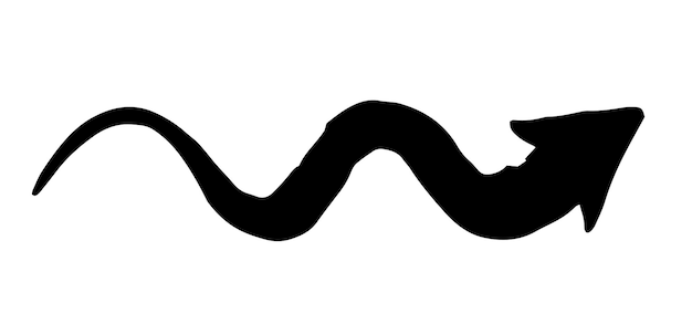 ink arrow curled symbol hand painted with brush in swoosh whimsical style isolated on white background vector illustration
