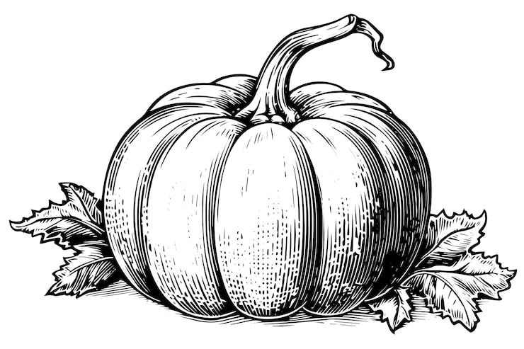 Vektor ink sketch of pumpkin isolated on white background hand drawn vector illustration