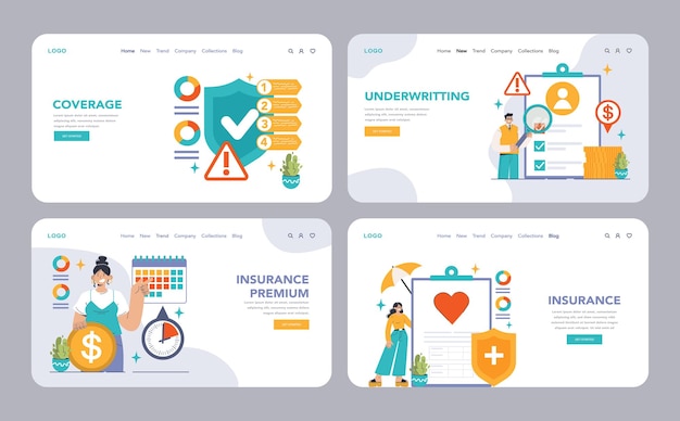 Insurance web banner or landing page set security of life and property healthcare and first aid