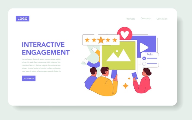 Interactive engagement concept people engaging with online content through likes stars and polls