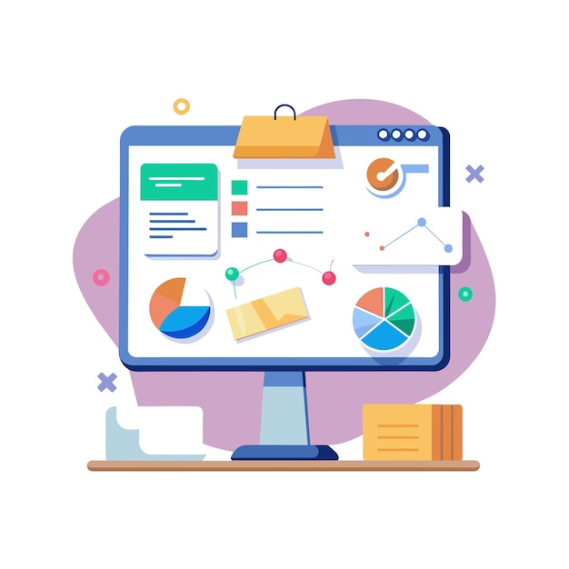 Interactive whiteboard with diagrams and notes vector illustration